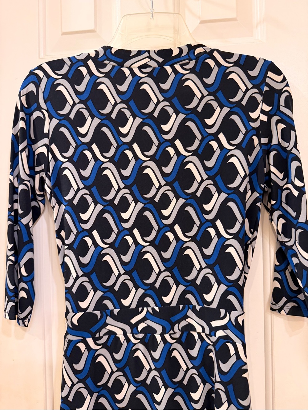 Bisou Bisou Knit Wrap Dress, Black Blue White, Long Sleeve, Tie at Waist, Sz 4 - Picture 11 of 16